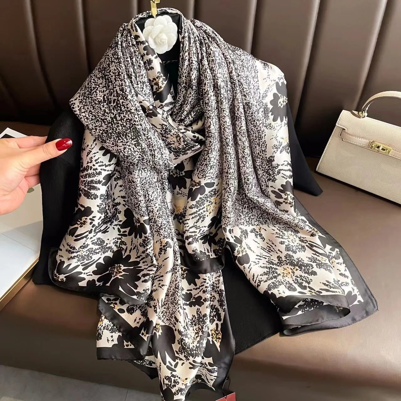 180x90 Cm Large Silk Soft Scarf Women Stylish Print Long Shawl Handkerchief Summer Elegant Travel Wrap Hot