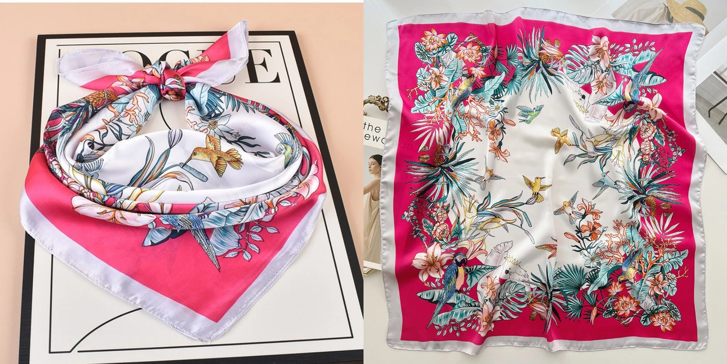 Elegant Floral Silk-Feel Square Scarf - 60-80cm Versatile Women's Neck Scarf
