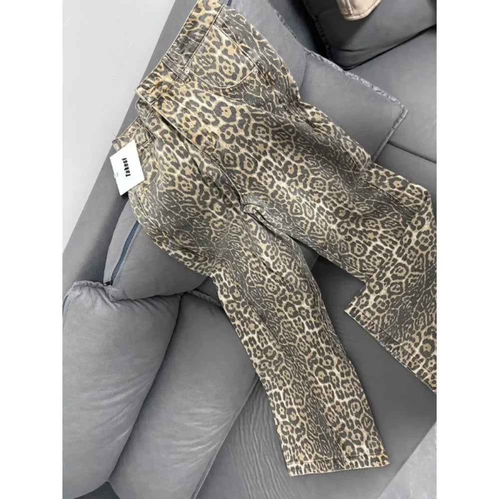 Y2K High-Waisted Leopard Print Big Jeans Pant