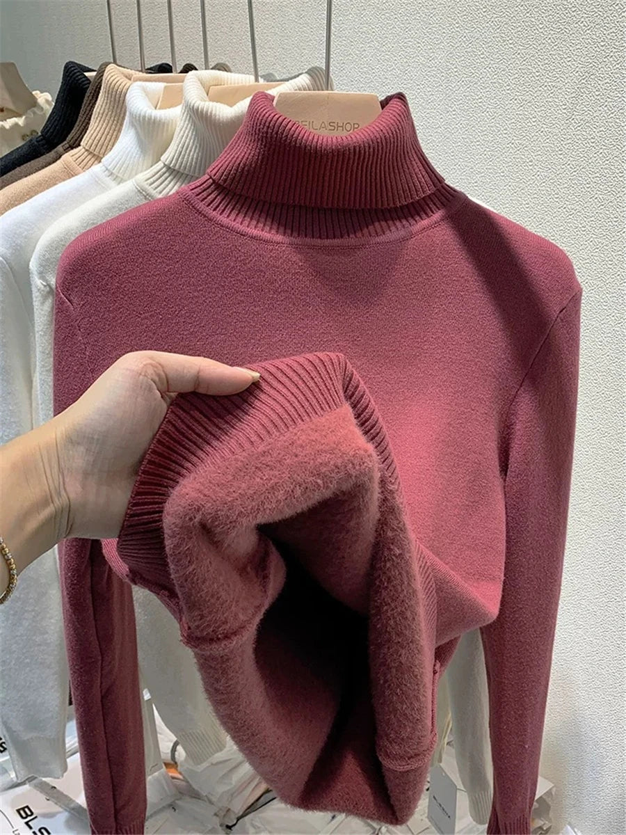 Women's Velvet-Lined Turtleneck Sweater