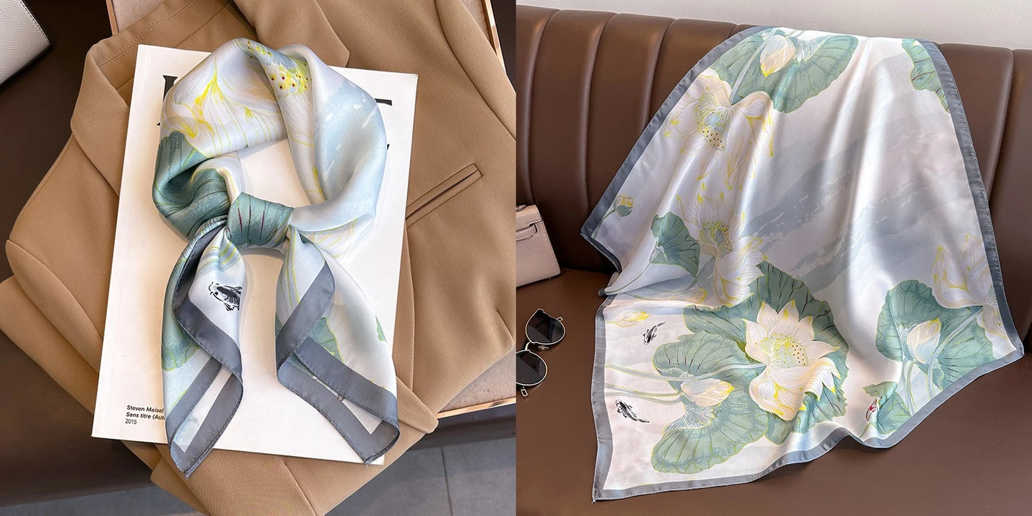 Elegant Floral Silk-Feel Square Scarf - 60-80cm Versatile Women's Neck Scarf
