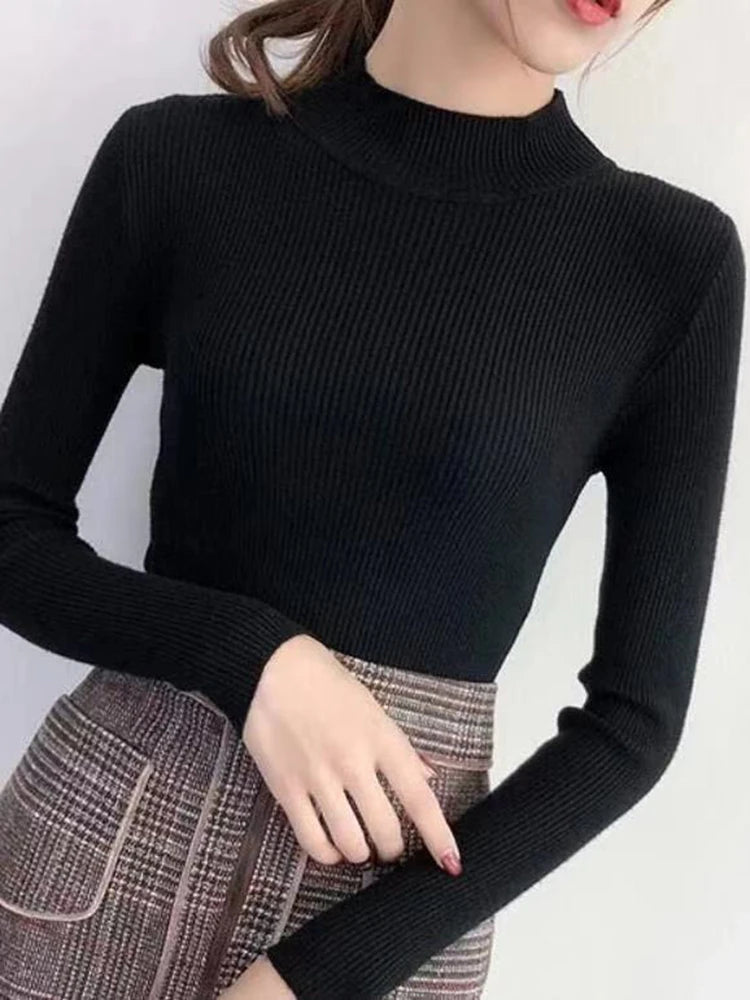 Premium Cotton-Blend Mock Neck Sweater