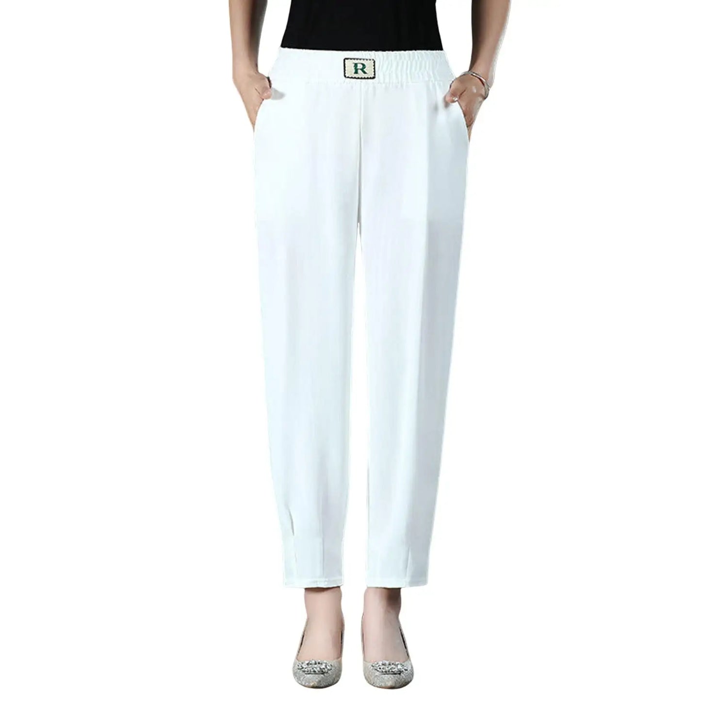 Middle Aged Old Women Spring Summer Pants Thin Elastic Waist Loose Cotton Mother Pants Casual Female Trousers