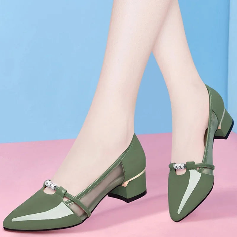 Zapato Negro Tacon Women Cute Sweet High Quality Green Slip on Heel Pumps for Party Ladies Casual Comfort Shoes 2023