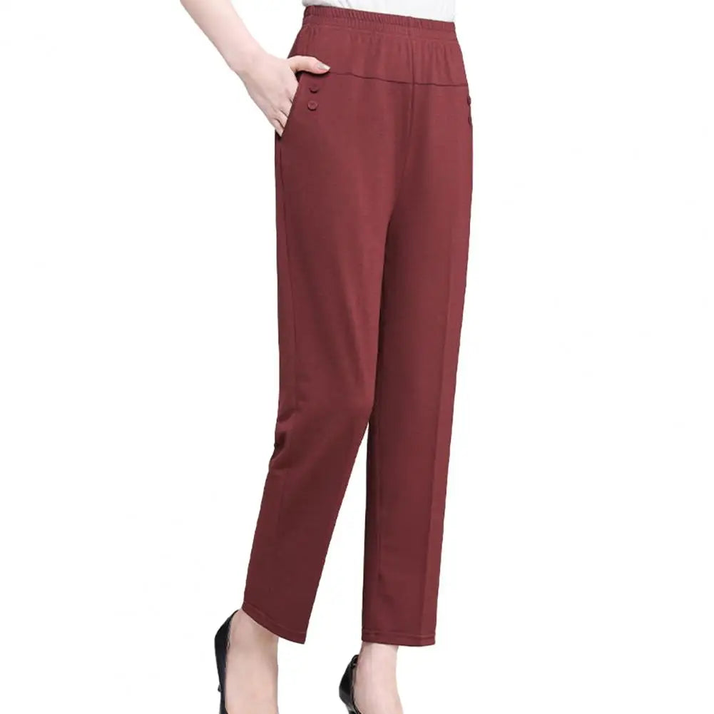Middle Aged Old Women Spring Summer Pants Thin Elastic Waist Loose Cotton Mother Pants Casual Female Trousers