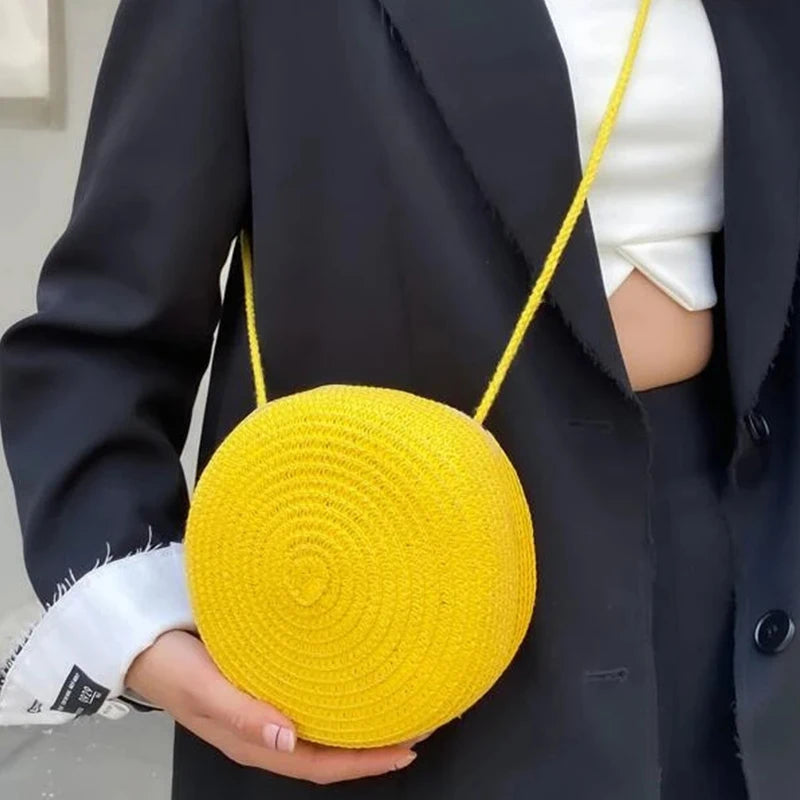 Handwoven Round Straw Crossbody Bag
