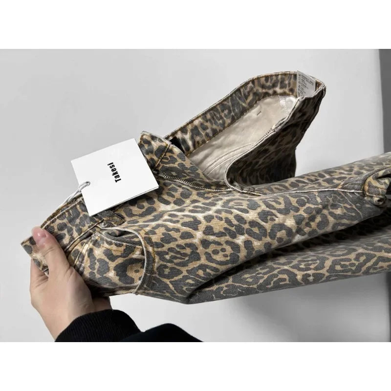 Y2K High-Waisted Leopard Print Big Jeans Pant