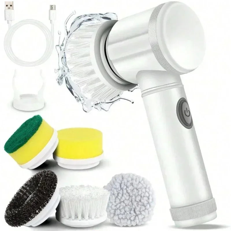 5in1 Spin Scrubber Cleaning Brush Cordless Power Scrubber with Replaceable Brush Heads Handheld Power Scrubber
