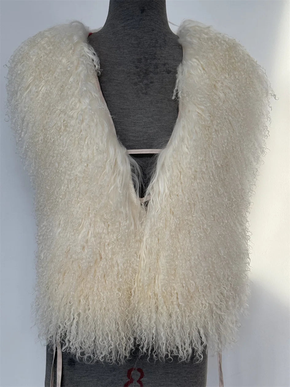 Luxury Mongolian Sheepskin Fur Halter Vest