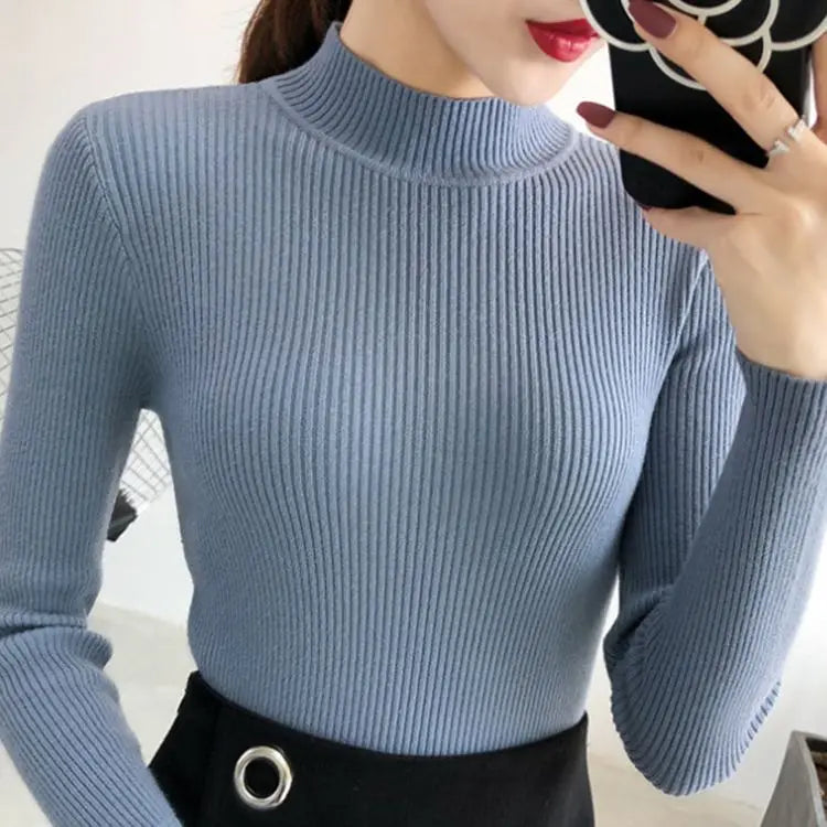 Premium Cotton-Blend Mock Neck Sweater