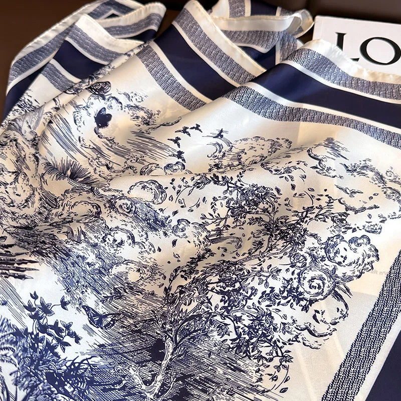 Elegant Floral Silk-Feel Square Scarf - 60-80cm Versatile Women's Neck Scarf