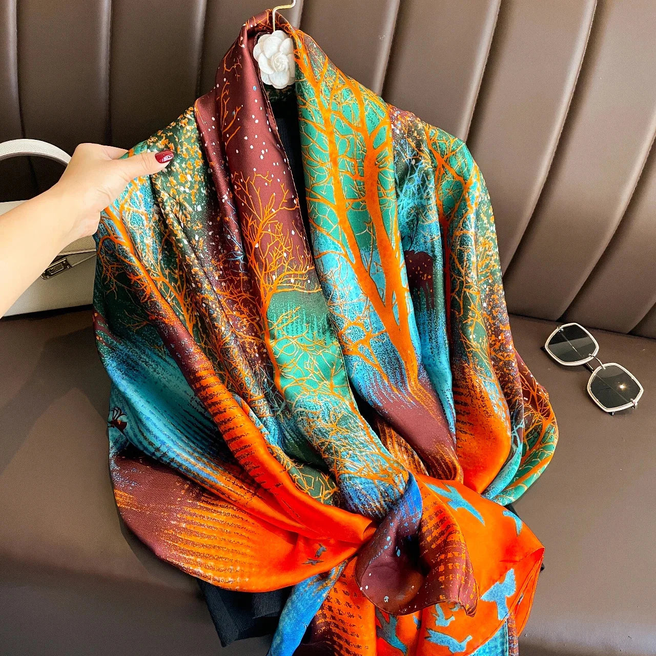 180x90 Cm Large Silk Soft Scarf Women Stylish Print Long Shawl Handkerchief Summer Elegant Travel Wrap Hot