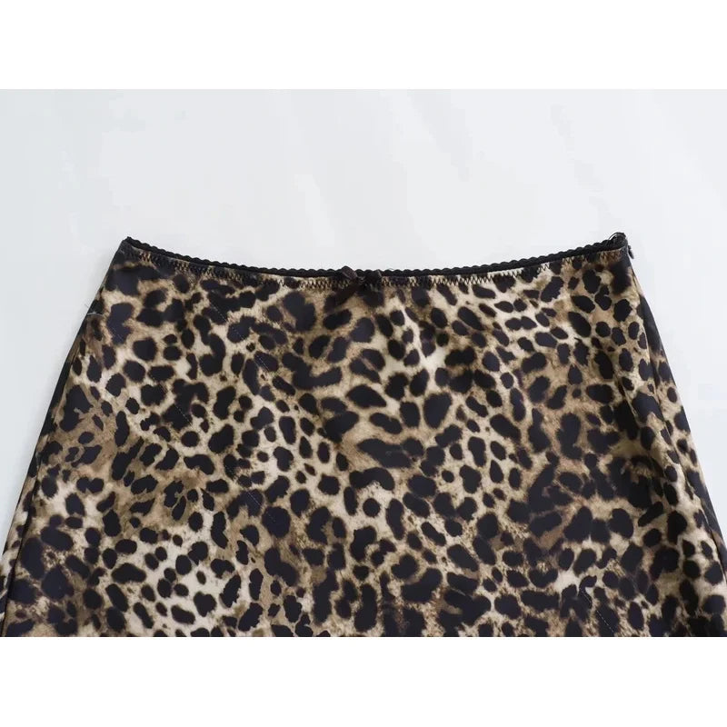 Leopard High Waist Satin Skirt