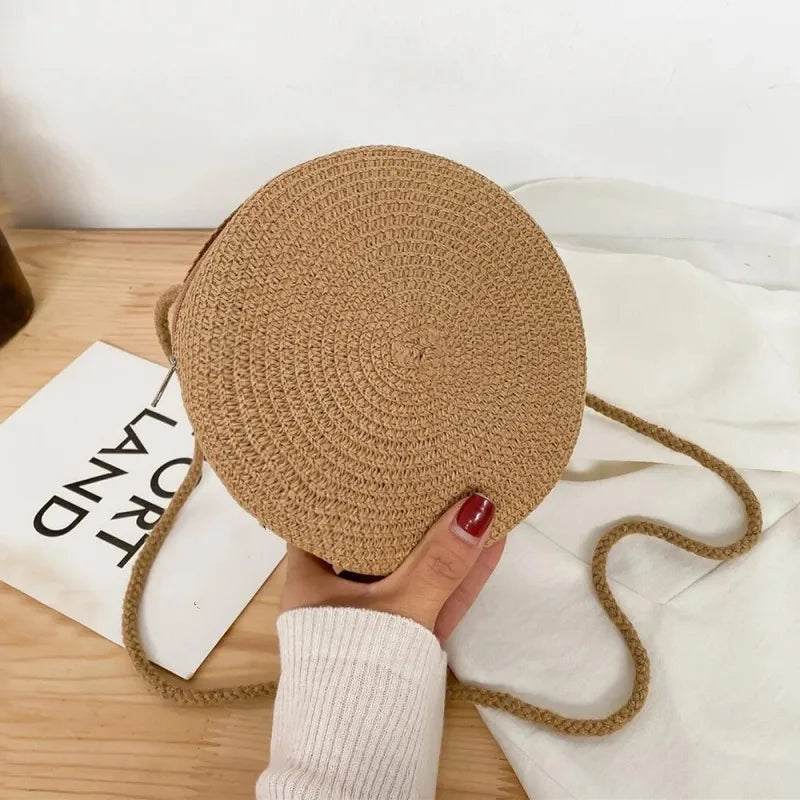 Handwoven Round Straw Crossbody Bag