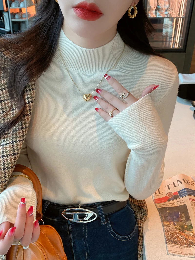 Premium Wool-Cotton Turtleneck Sweater for Women
