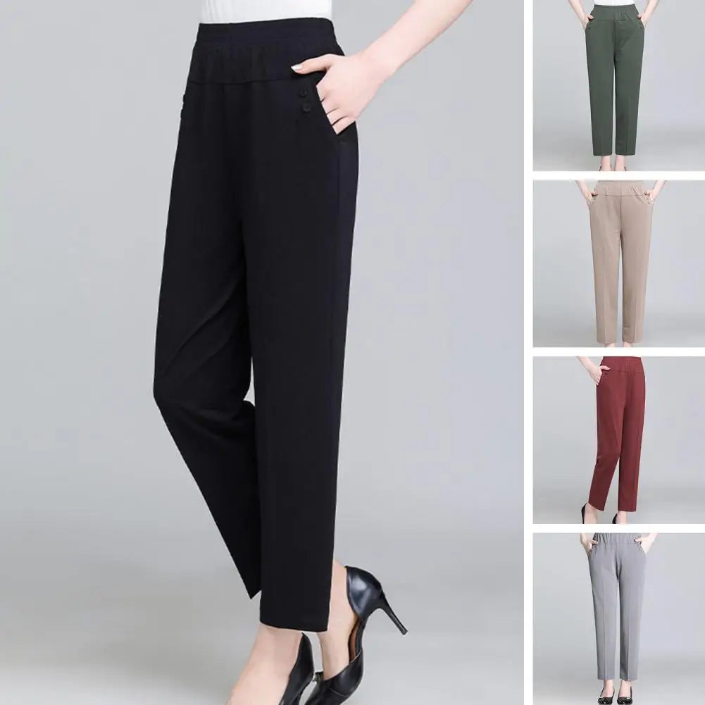 Middle Aged Old Women Spring Summer Pants Thin Elastic Waist Loose Cotton Mother Pants Casual Female Trousers