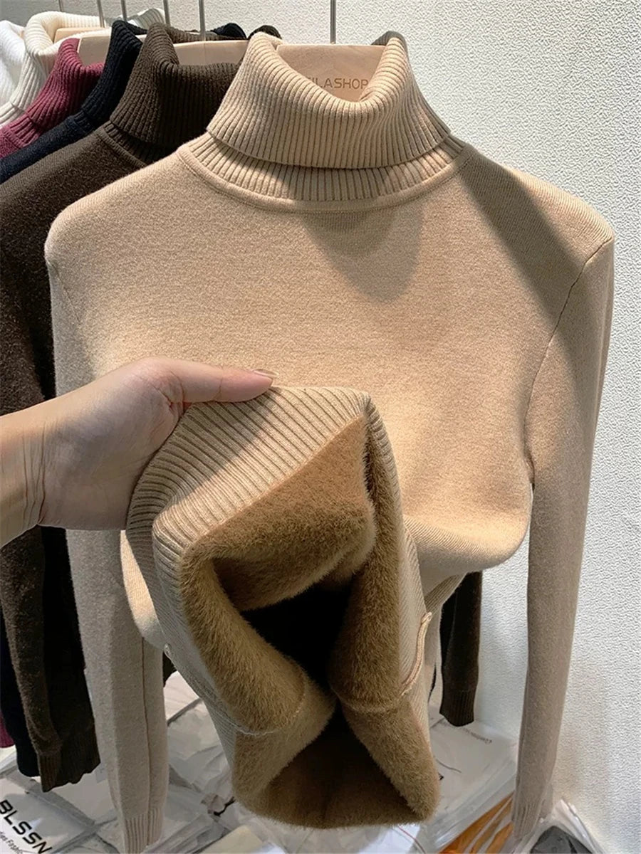 Women's Velvet-Lined Turtleneck Sweater