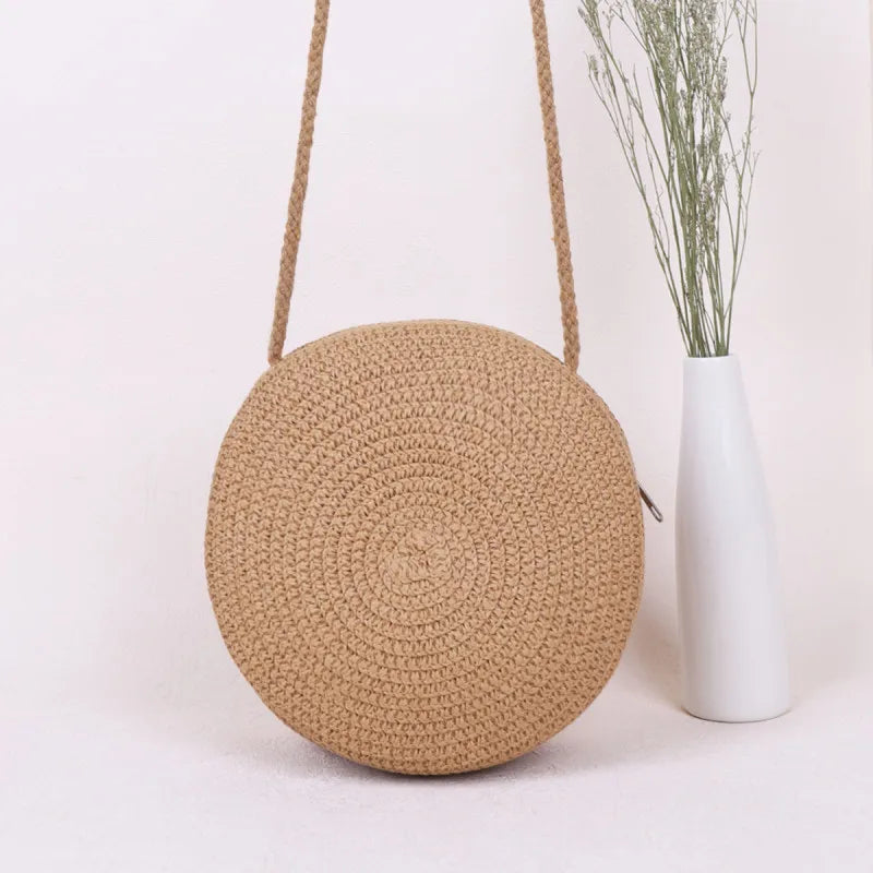 Handwoven Round Straw Crossbody Bag