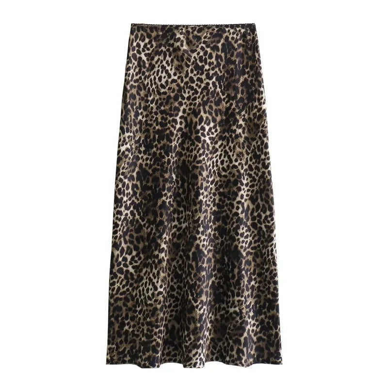 Leopard High Waist Satin Skirt