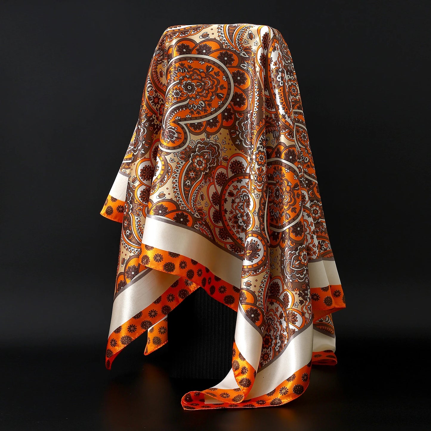 90*90cm Women Scarf Silk Feeling Hair Neck Square Brand Office bandanna muffler Waiter Flight Attendants Handkerchief Rings wrap