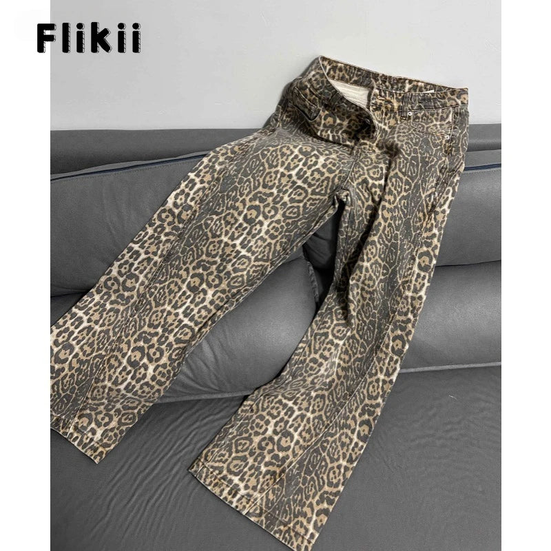 Y2K High-Waisted Leopard Print Big Jeans Pant