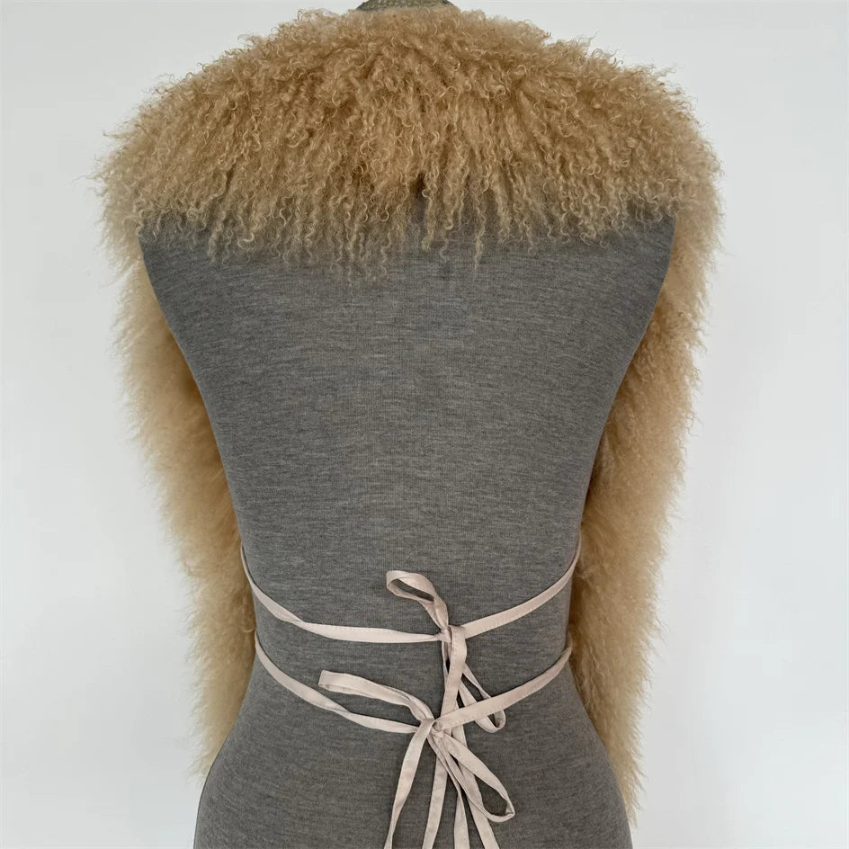 Luxury Mongolian Sheepskin Fur Halter Vest