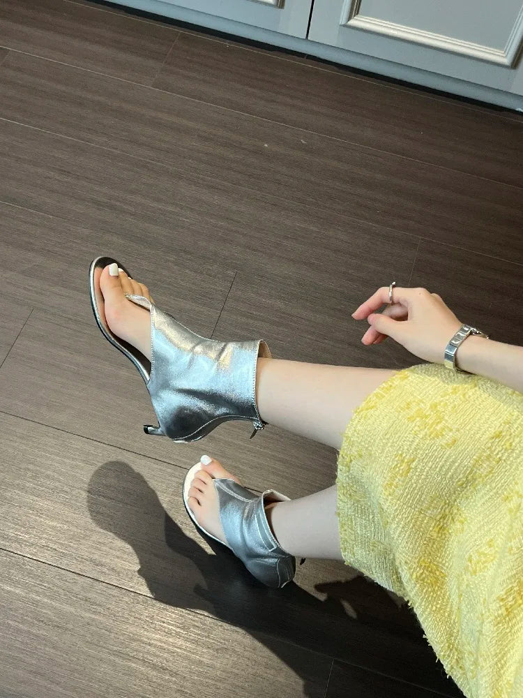 Eilyken Street Style Open Head Toe Low Heels Sandals Woman Design Zipper Boot Party Elegance Flip Flops Shoes