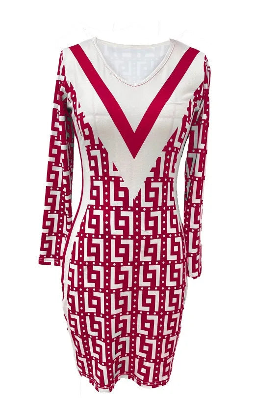 V-Neck Geometric Pattern Summer Wrap Dress
