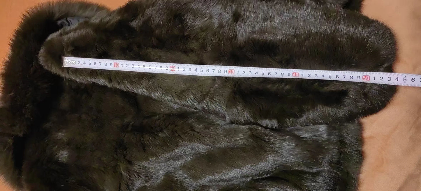 Luxury Real Rex Rabbit Fur Coat with Fox Fur Collar