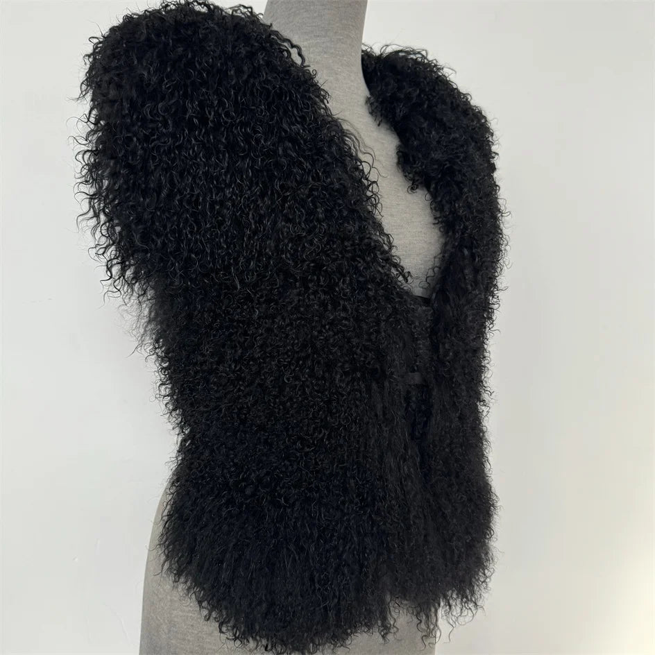 Luxury Mongolian Sheepskin Fur Halter Vest