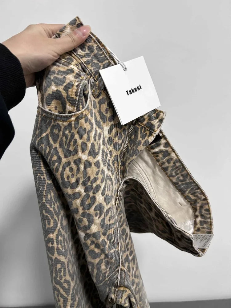 Y2K High-Waisted Leopard Print Big Jeans Pant