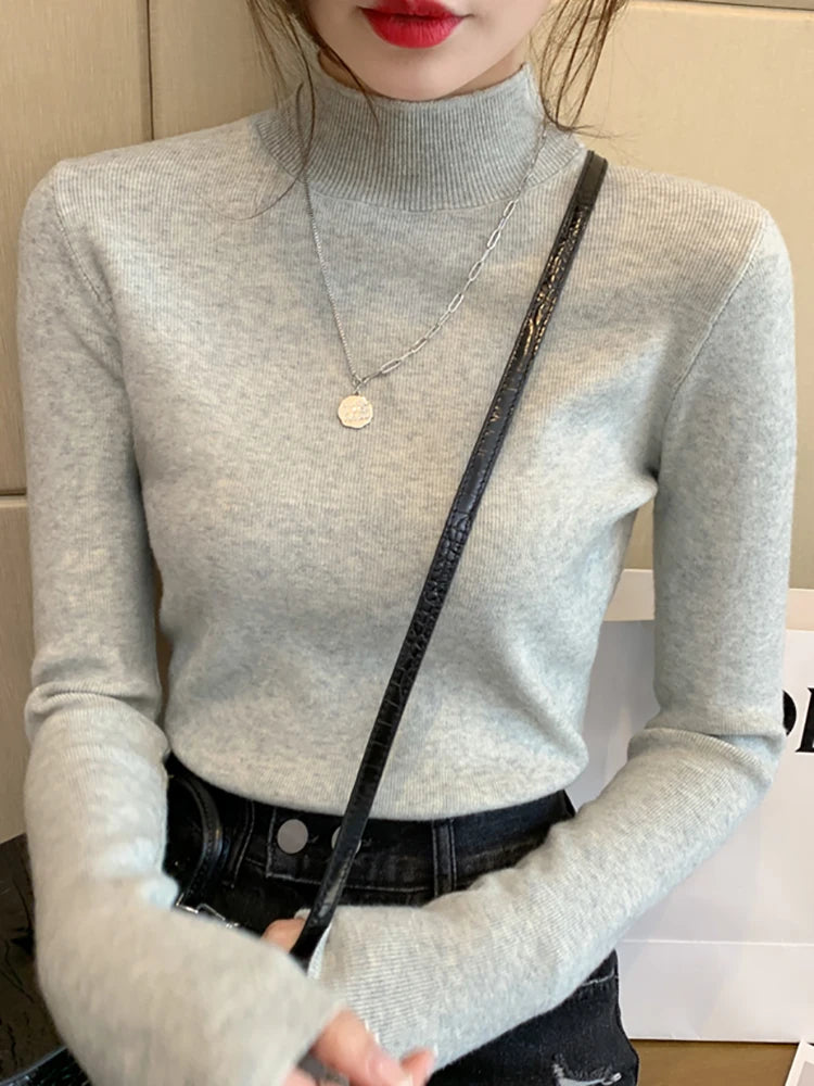 Premium Wool-Cotton Turtleneck Sweater for Women