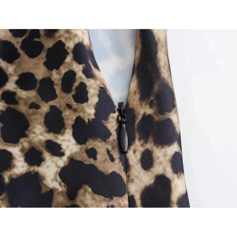 Leopard High Waist Satin Skirt