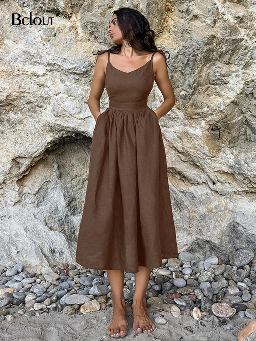 Elegant Lace-Up A-Line Dress with Pockets