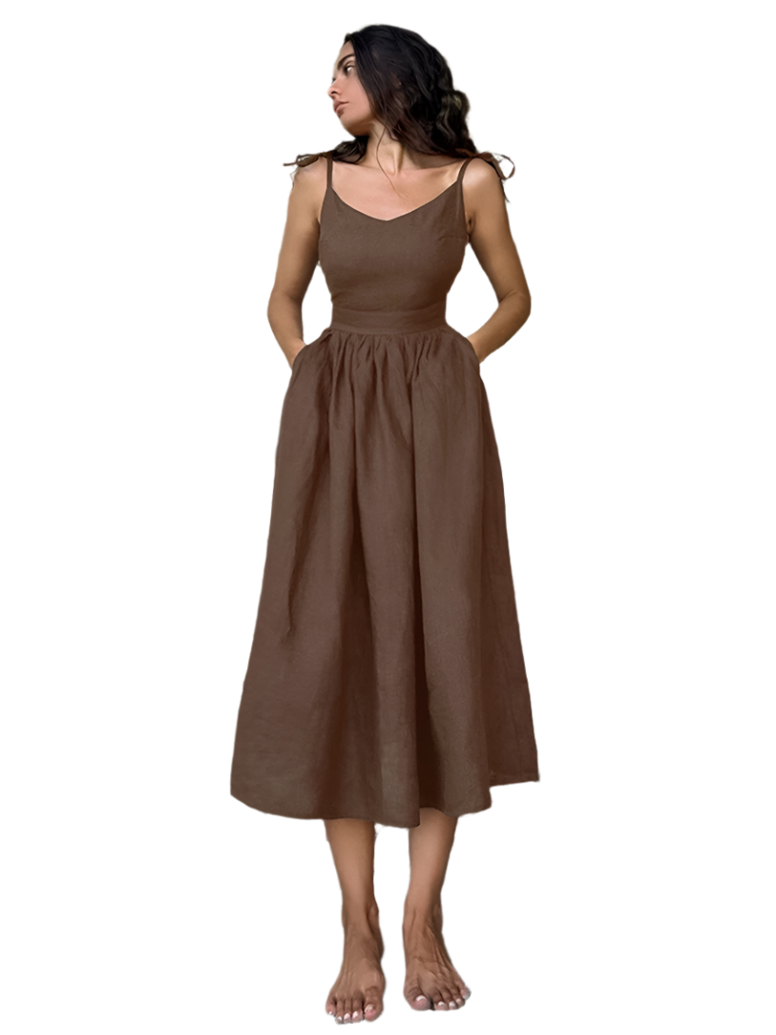 Elegant Lace-Up A-Line Dress with Pockets