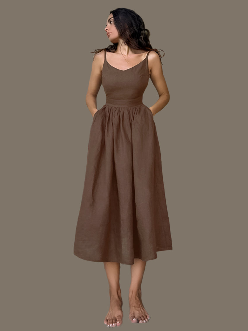 Elegant Lace-Up A-Line Dress with Pockets