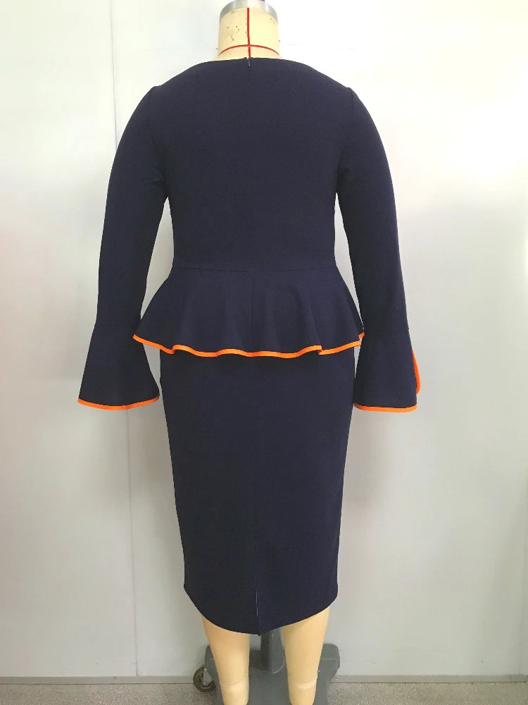 Elegant Round Neck Ruffle Edge Long Sleeved Dress
