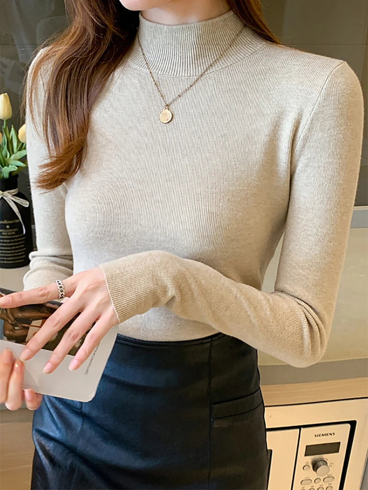 Premium Wool-Cotton Turtleneck Sweater for Women
