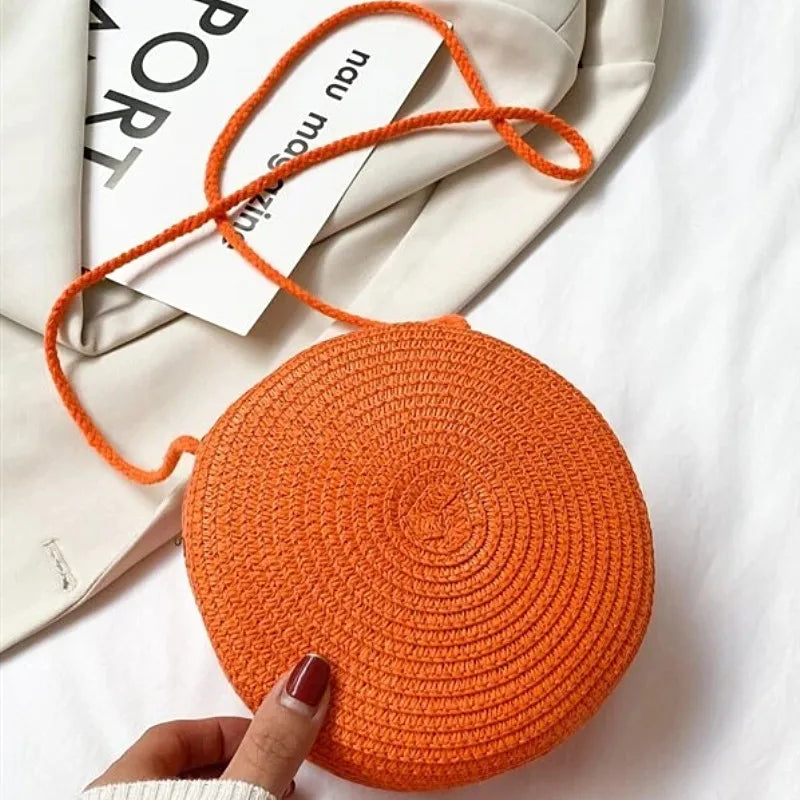 Handwoven Round Straw Crossbody Bag
