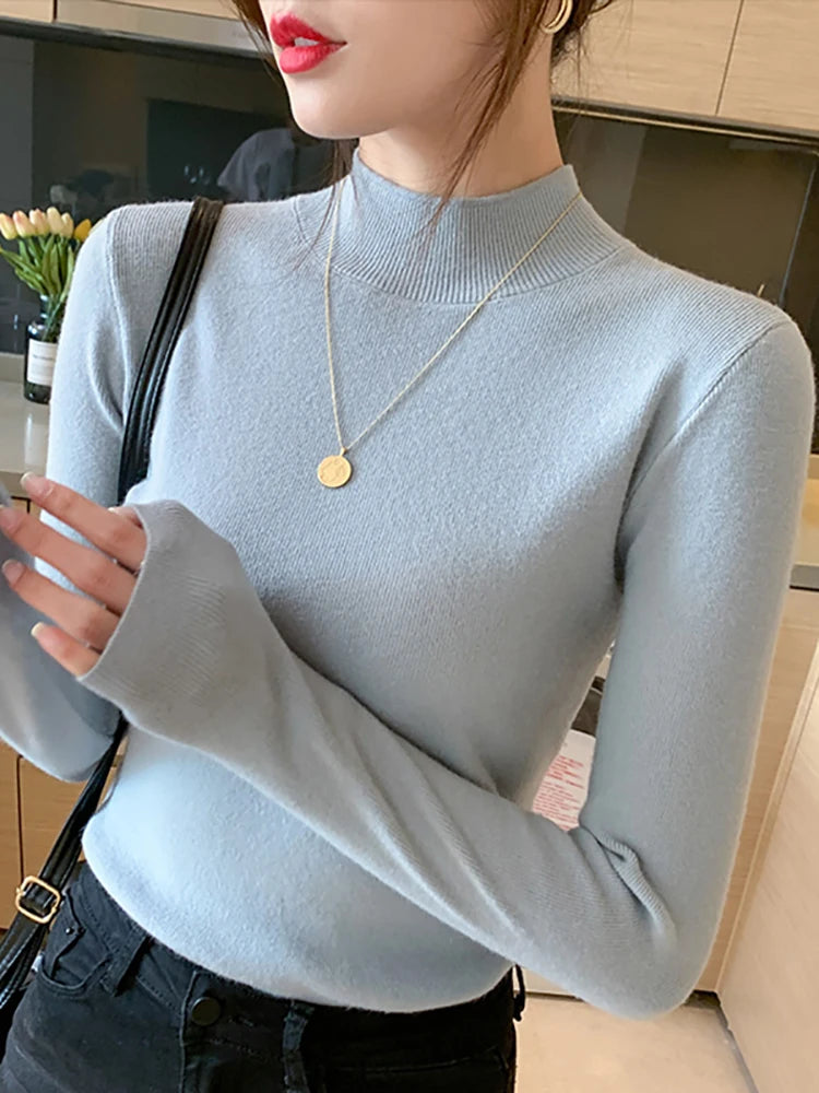 Premium Wool-Cotton Turtleneck Sweater for Women