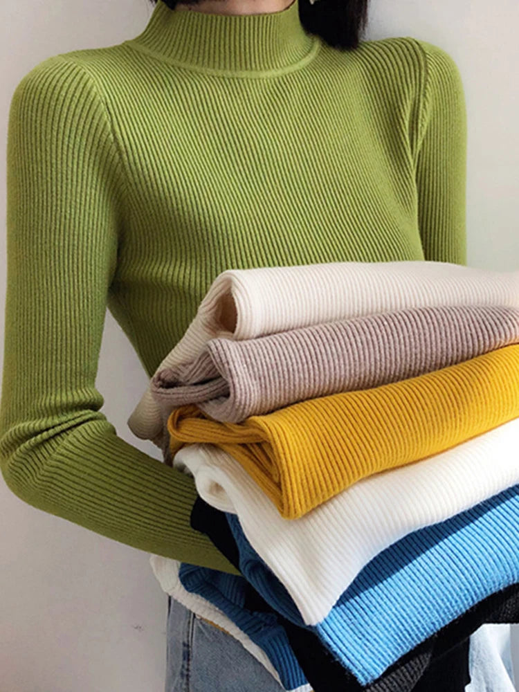 Premium Cotton-Blend Mock Neck Sweater