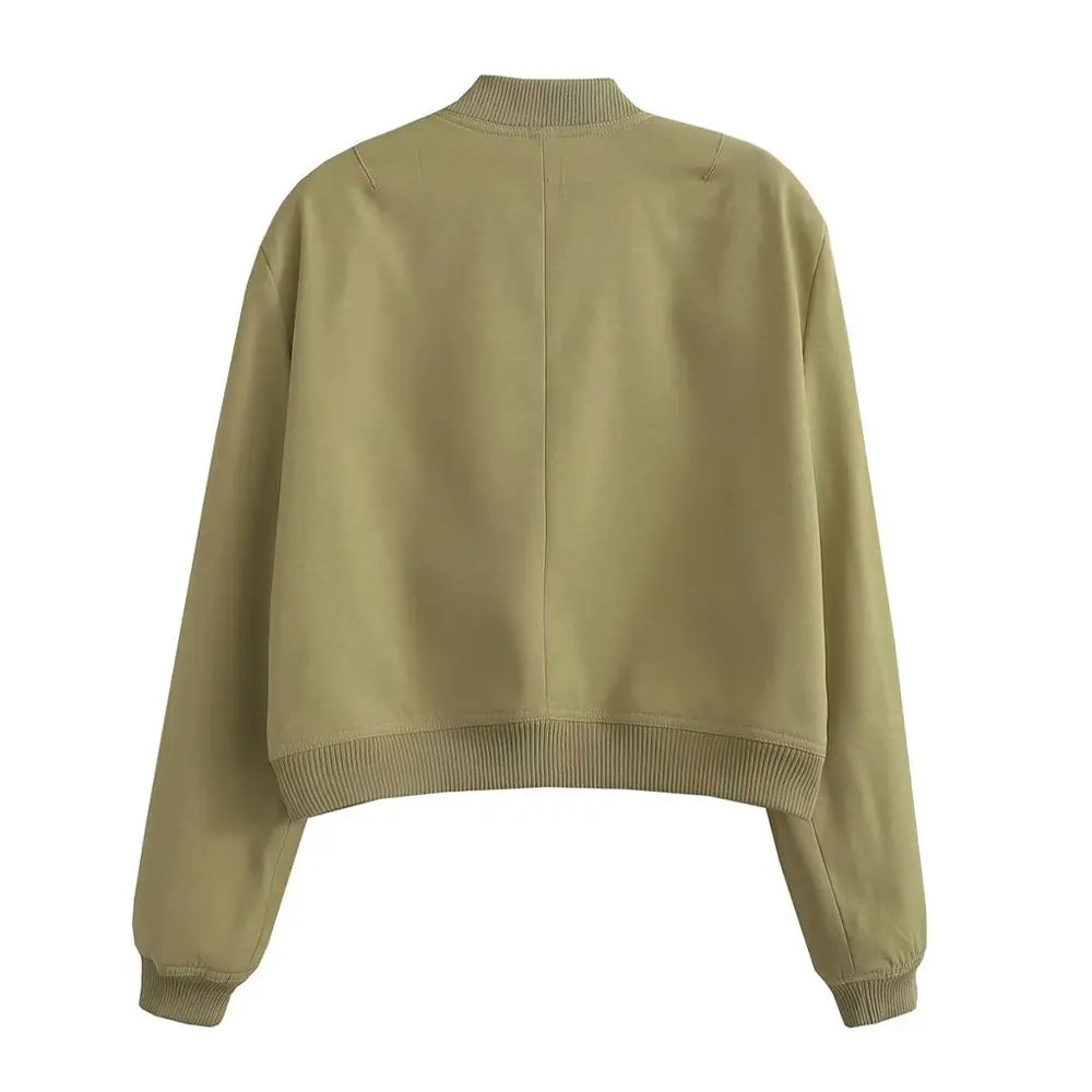 Women's Classic Button-Front Bomber Jacket with Pockets