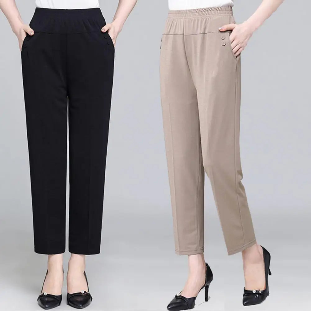 Middle Aged Old Women Spring Summer Pants Thin Elastic Waist Loose Cotton Mother Pants Casual Female Trousers