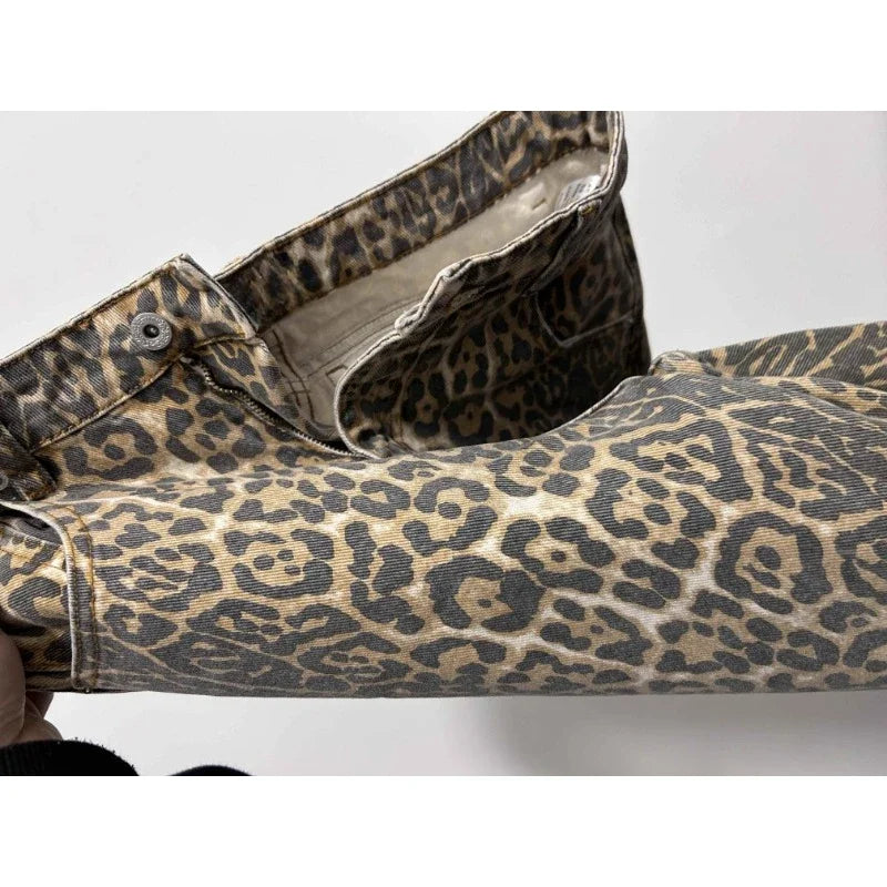 Y2K High-Waisted Leopard Print Big Jeans Pant