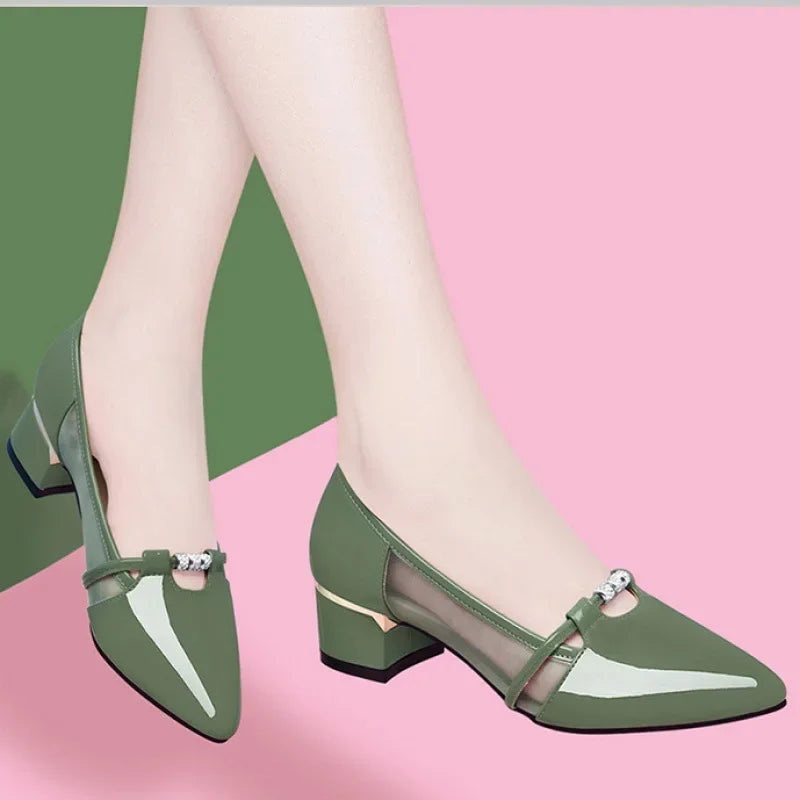 Zapato Negro Tacon Women Cute Sweet High Quality Green Slip on Heel Pumps for Party Ladies Casual Comfort Shoes 2023
