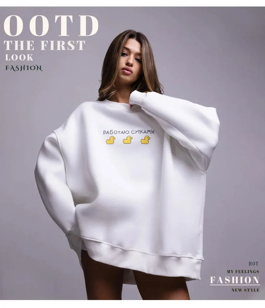 Oversized Women's Cotton Blend Print Sweatshirt