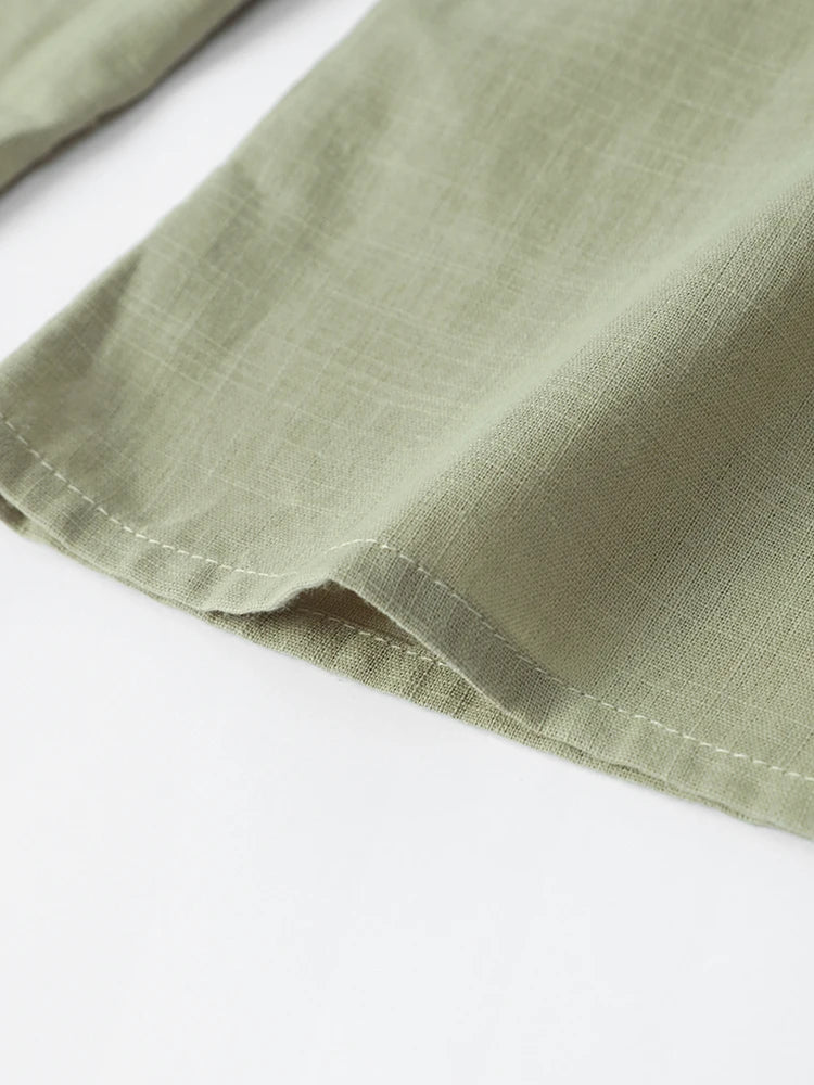 Elegant V-Neck Cotton Linen Blouse