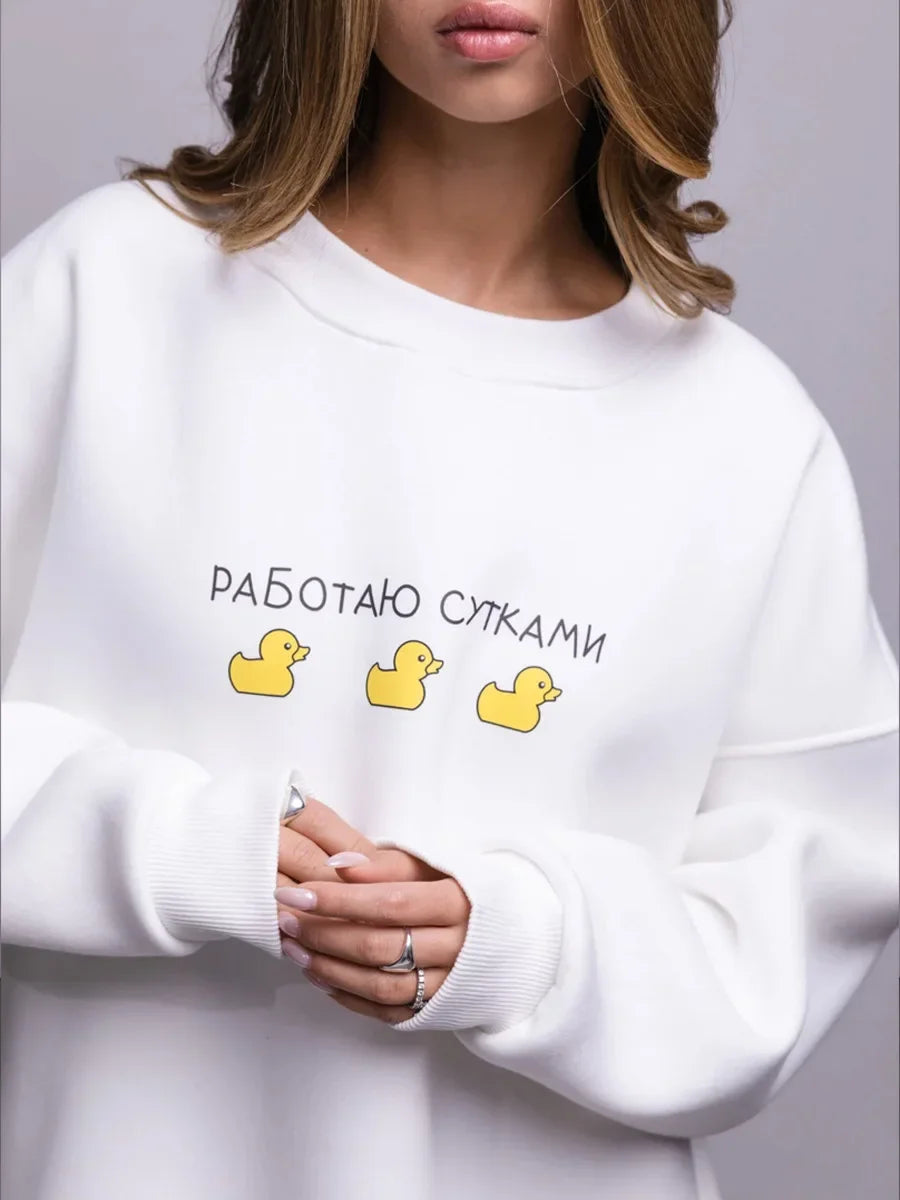 Oversized Women's Cotton Blend Print Sweatshirt