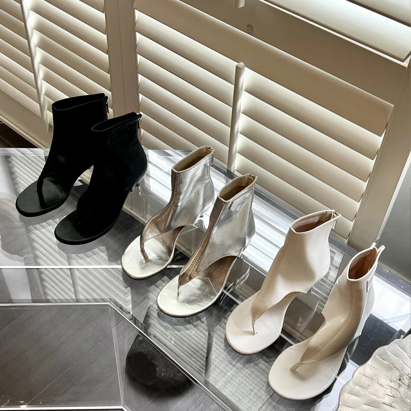 Eilyken Street Style Open Head Toe Low Heels Sandals Woman Design Zipper Boot Party Elegance Flip Flops Shoes