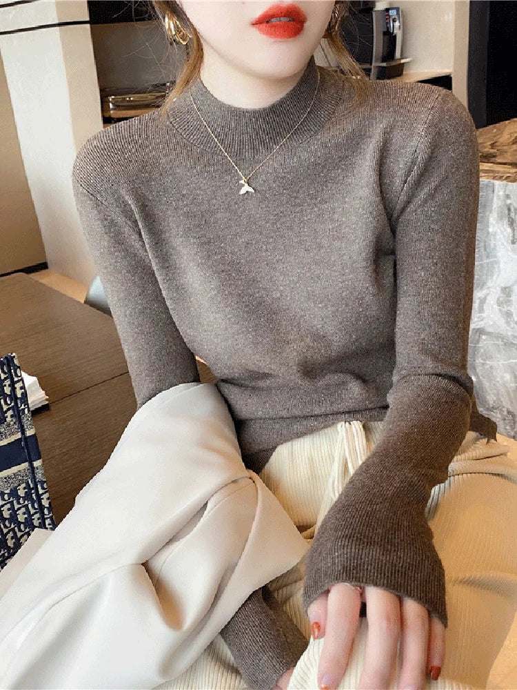 Premium Wool-Cotton Turtleneck Sweater for Women
